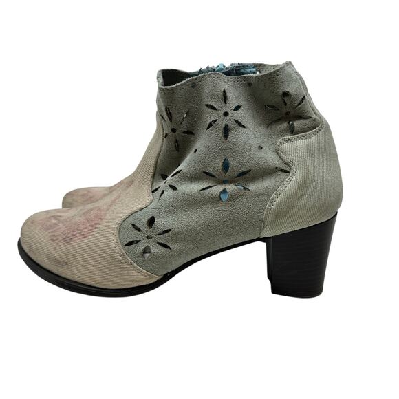 Desigual Ankle Boots Cutwork Tiger Print Heeled Blue Cream Pink Size 41 US 10 - Picture 9 of 14